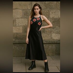 Floor length lingerie slip dress halter floral